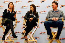 JR Motorsports co-owner and general manager Kelley Earnhardt answers a question Thursday Thursday at JR Motorsports in Mooresville, N.C. as No. 7 NASCAR Nationwide Series GoDaddy.com Chevrolet driver Danica Patrick and JR Motorsports co-owner Dale Earnhar