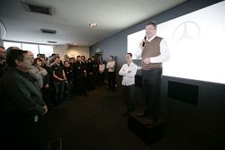 Ross Brawn introduces his new driver Michael Schumacher