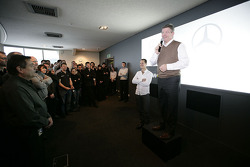 Ross Brawn introduces his new driver Michael Schumacher