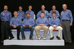 Top row: Joe Gibbs Racing president J.D. Gibbs, NASCAR Sprint Cup Series drivers Denny Hamlin, Joey Logano and Kyle Busch, NASCAR Nationwide Series driver Matt DiBenedetto; bottom row: NASCAR Nationwide Series driver Brad Coleman with NASCAR Camping World