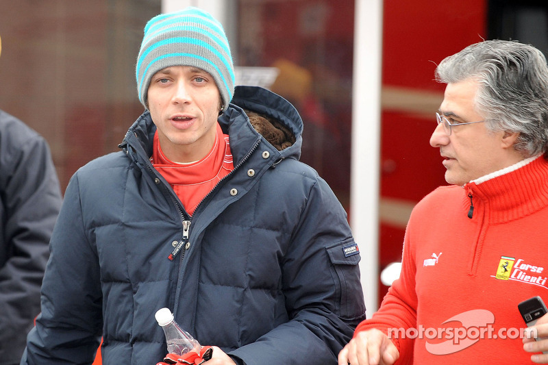 Valentino Rossi tests the Ferrari F2008