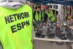 The ESPN Network crew make adjustments to their equipment before the start