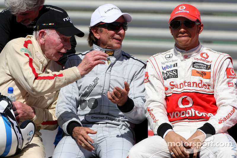 John Surtees, 1964 F1 World Champion, Emerson Fittipaldi, 1972 and 1974 F1 World Champion, Lewis Hamilton, McLaren Mercedes