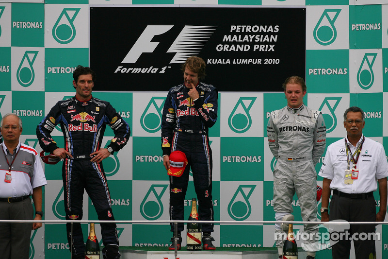 Podium: race winner Sebastian Vettel, Red Bull Racing, second place Mark Webber, Red Bull Racing, third place Nico Rosberg, Mercedes GP