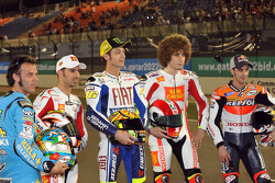 Italian riders photoshoot: Loris Capirossi, Rizla Suzuki MotoGP, Marco Melandri, San Carlo Honda Gresini, Valentino Rossi, Fiat Yamaha Team, Marco Simoncelli, San Carlo Honda Gresini, and Andrea Dovizioso, Repsol Honda Team