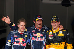 Pole: position for Mark Webber, Red Bull Racing, 2. Robert Kubica, Renault F1 Team, 3. Sebastian Ve