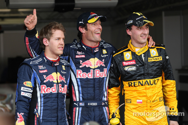 Pole position for Mark Webber, Red Bull Racing, second Robert Kubica, Renault F1 Team, third Sebasti