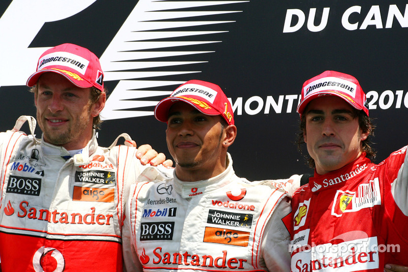 Podium: race winner Lewis Hamilton, McLaren Mercedes, second place Jenson Button, McLaren Mercedes and third place Fernando Alonso, Scuderia Ferrari