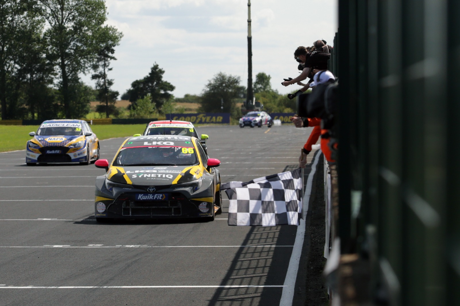 With race one front runners saddled by hard tyres in race two, Cook advanced to beat Huff