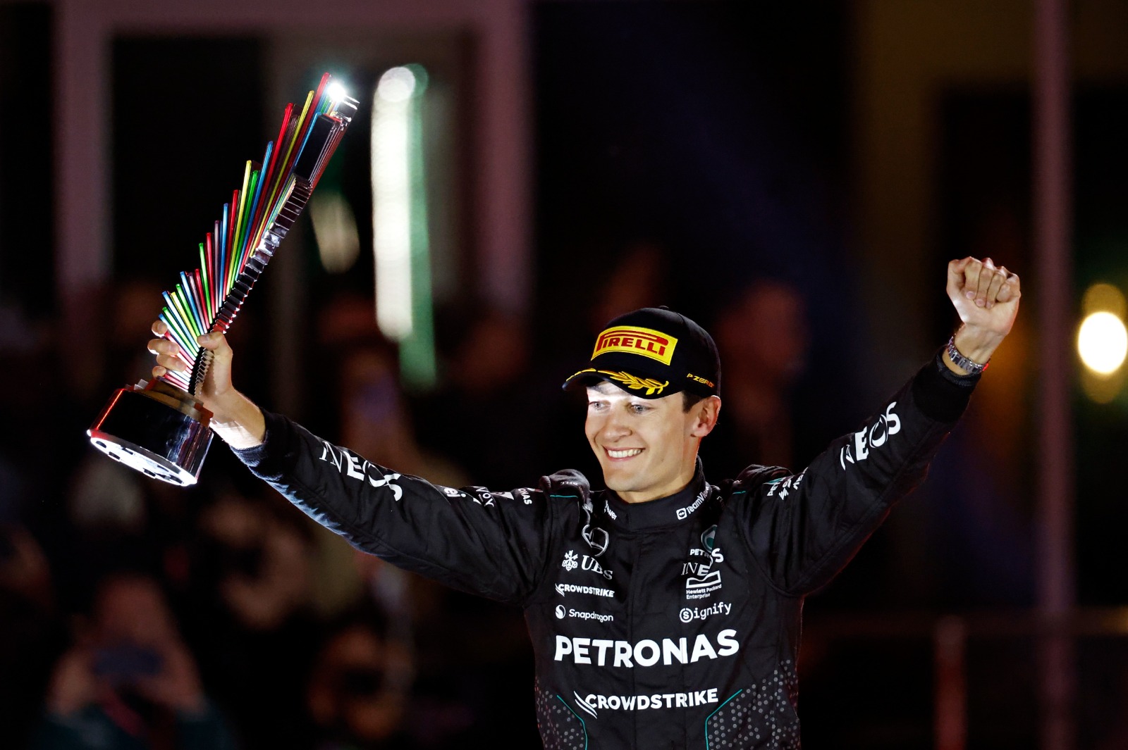 The Las Vegas GP trophy incorporates LED lights and colourful lenses 