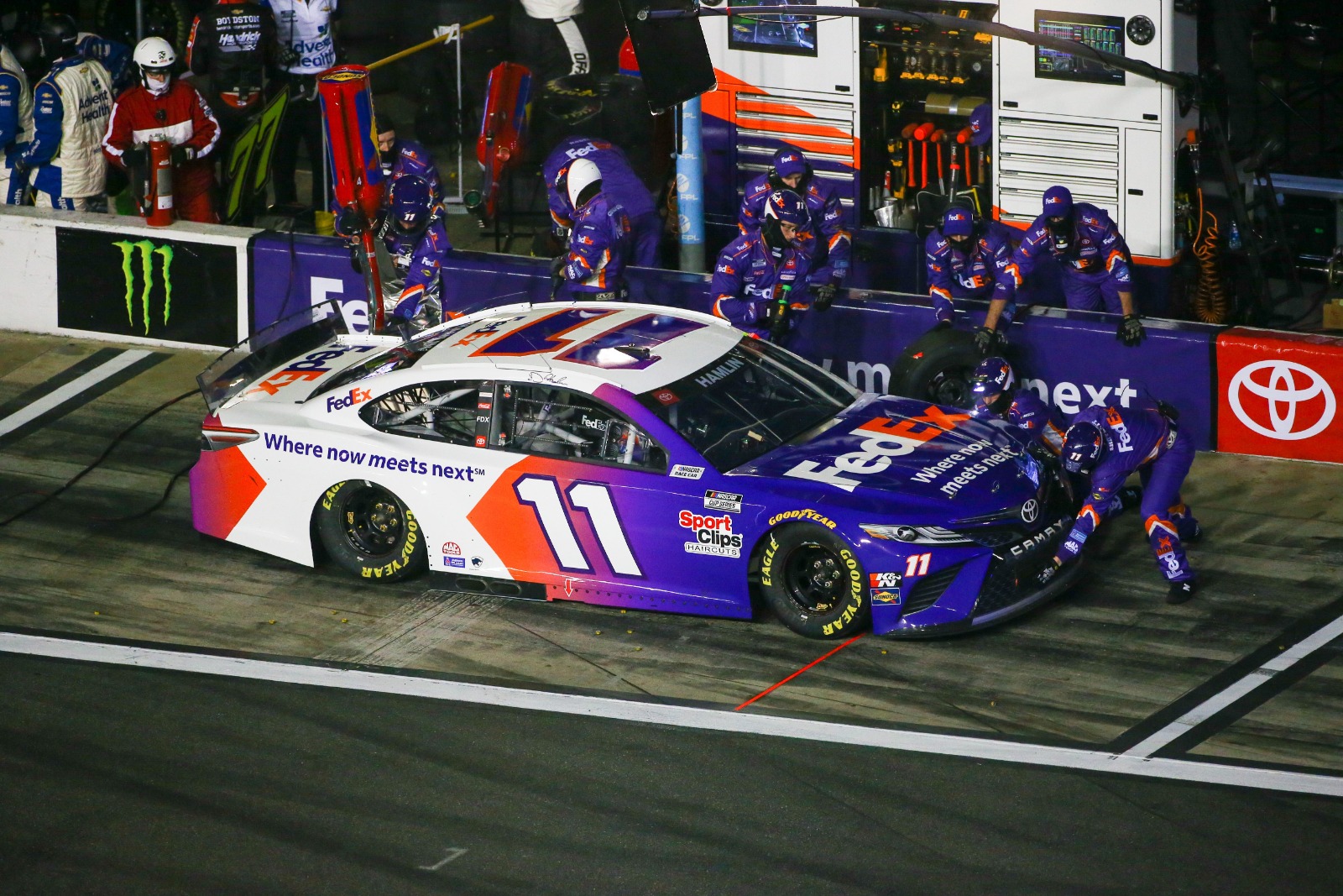 Denny Hamlin pits during the 2021 Daytona 500