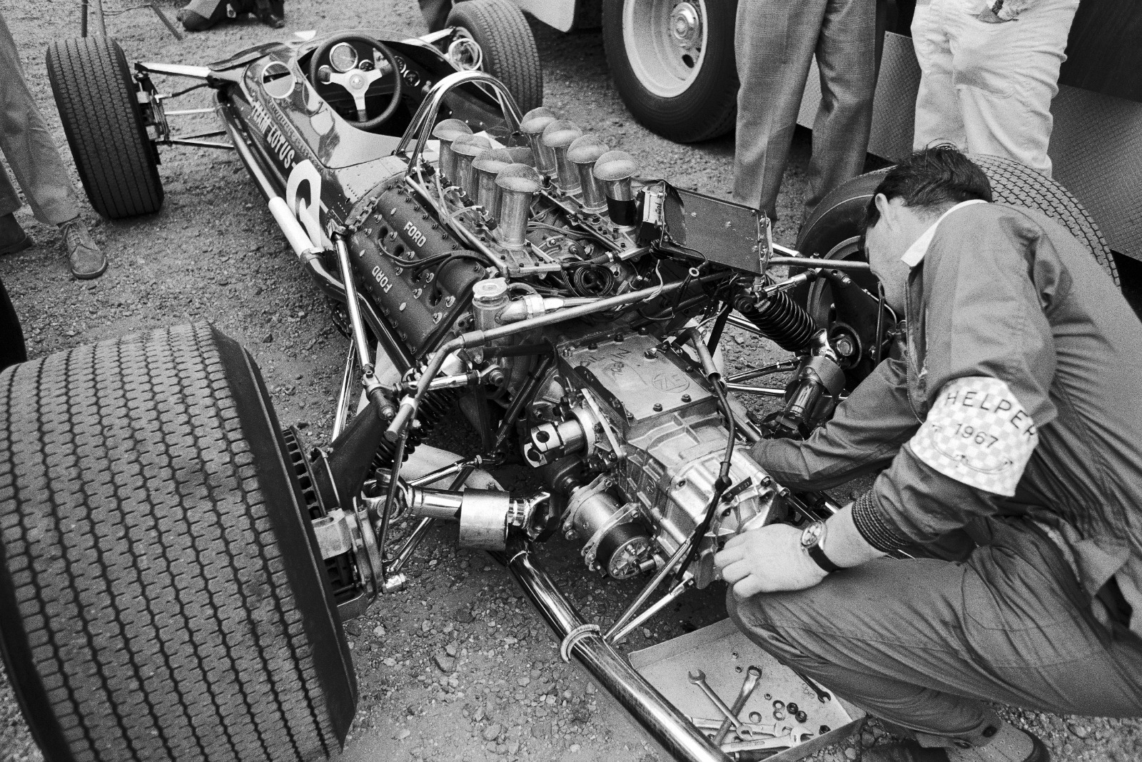DFV V8 was designed to bolt directly to the Lotus 49's monocoque and act as a load-bearing element of the chassis