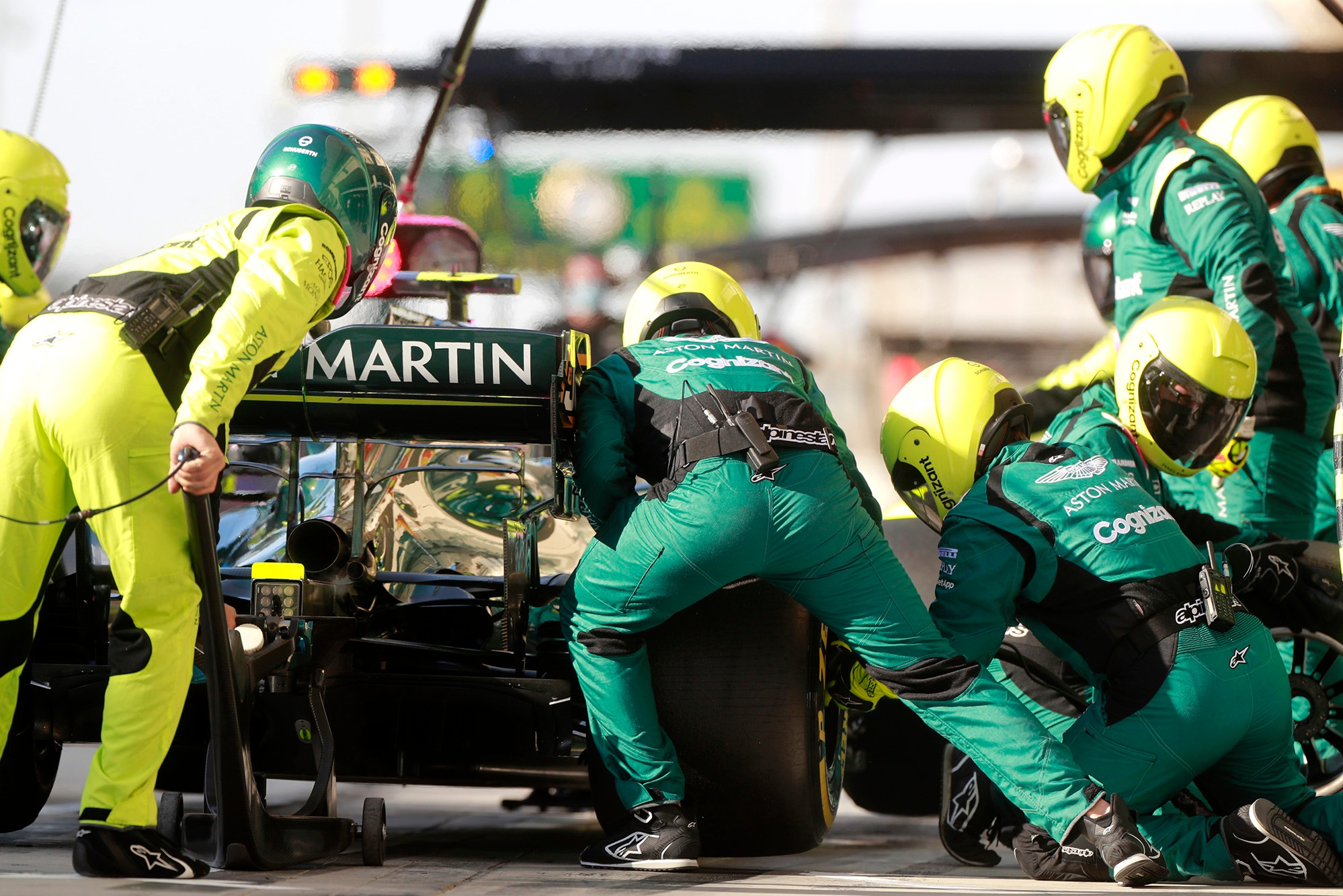 The Aston Martin F1 team during testing