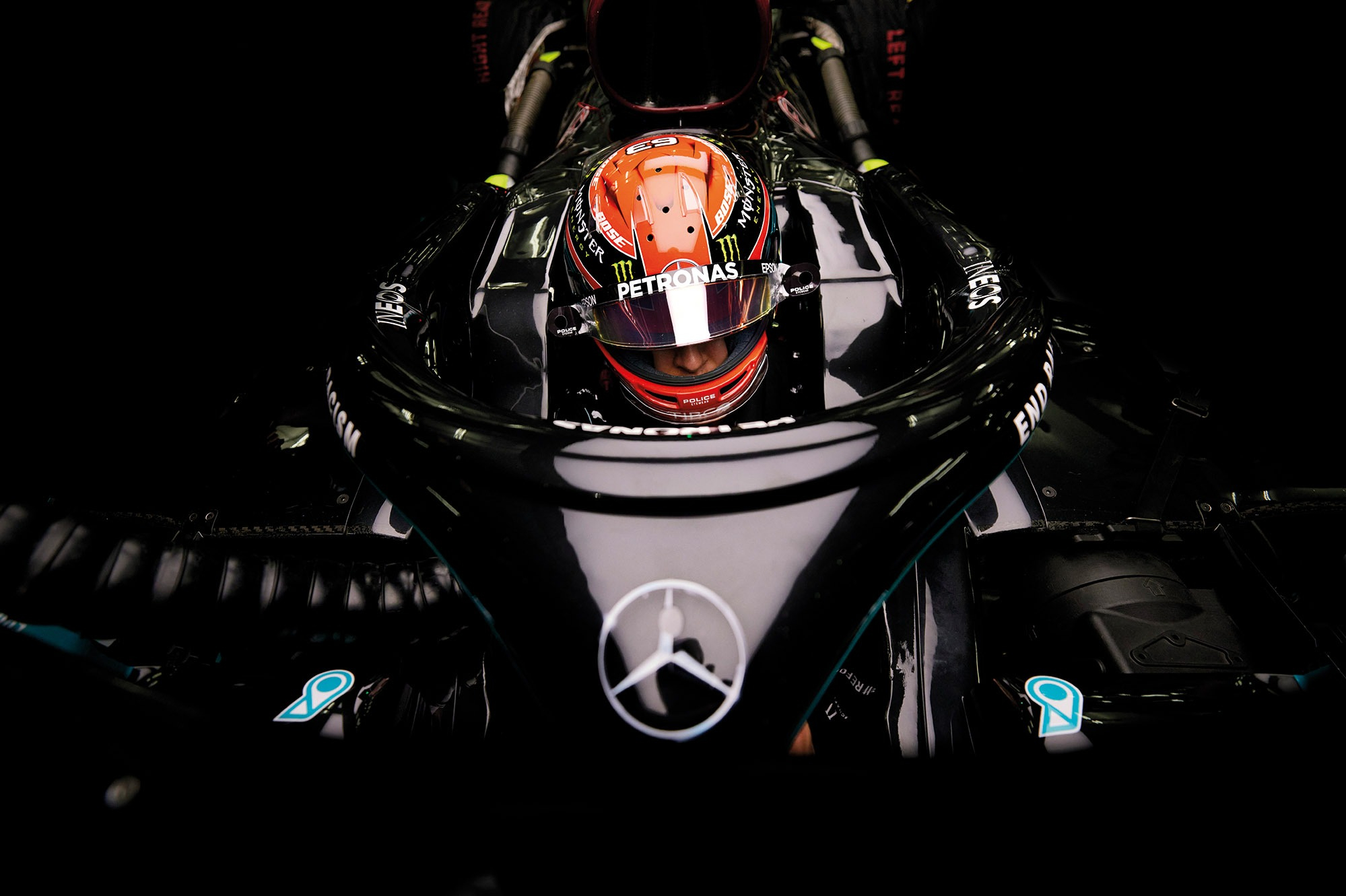 George Russell in the Mercedes W11