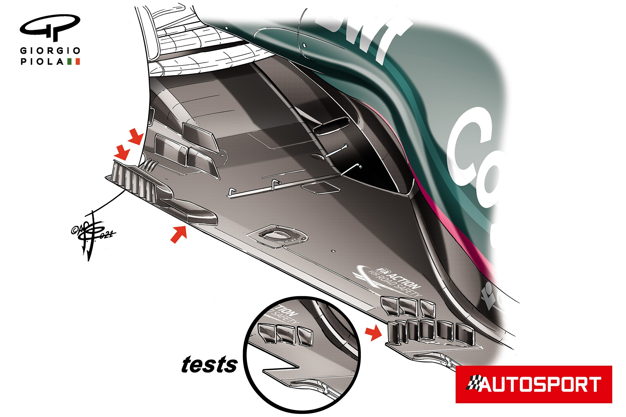 Aston Martin AMR21, rear floor detail, 2021 Bahrain GP