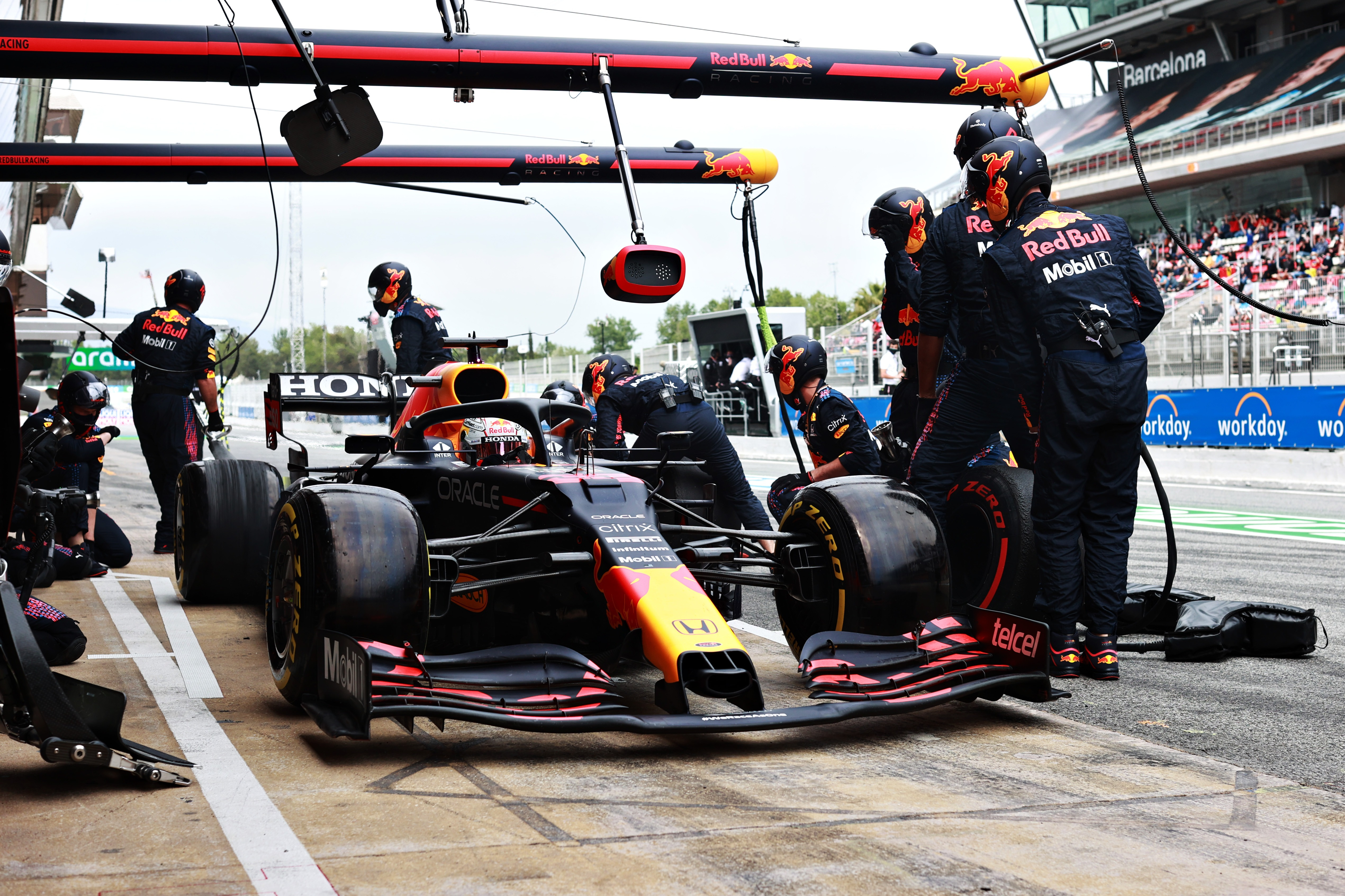 Max Verstappen takes his first pitstop for mediums on lap 24