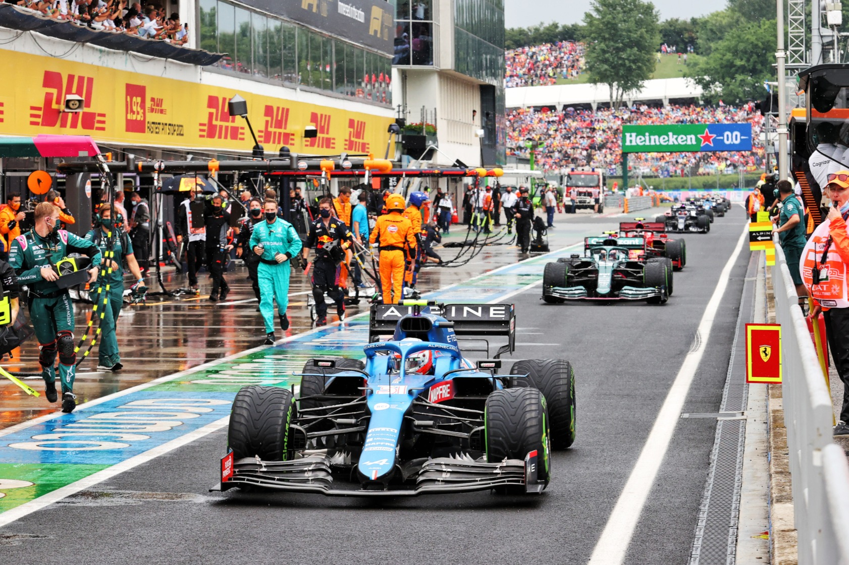 Ocon and Vettel were boosted up the order by the start chaos which caused a red flag