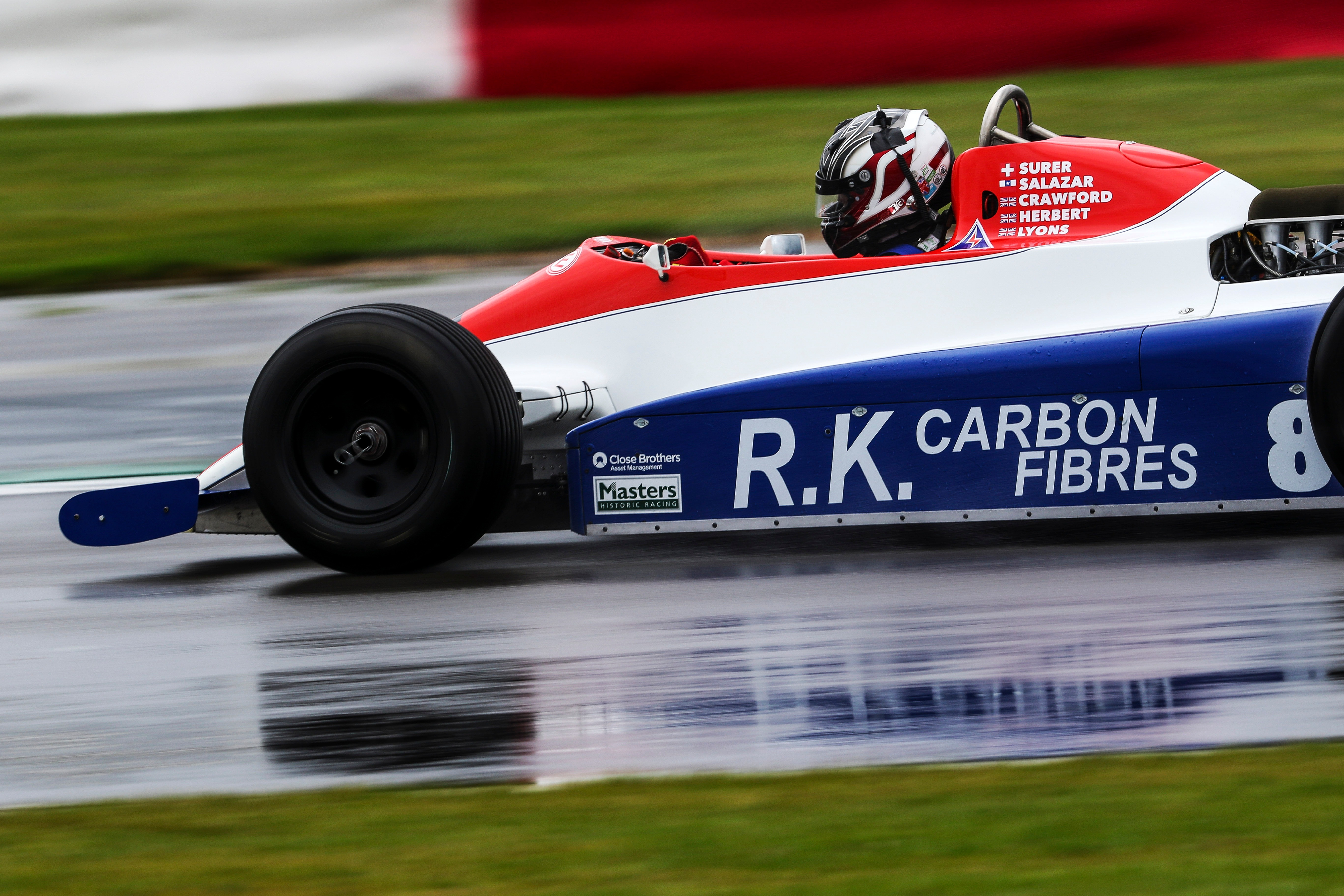 Michael Lyons powered to two Historic F1 wins in NCME-prepared Ensign in Murray Walker Memorial Trophy races