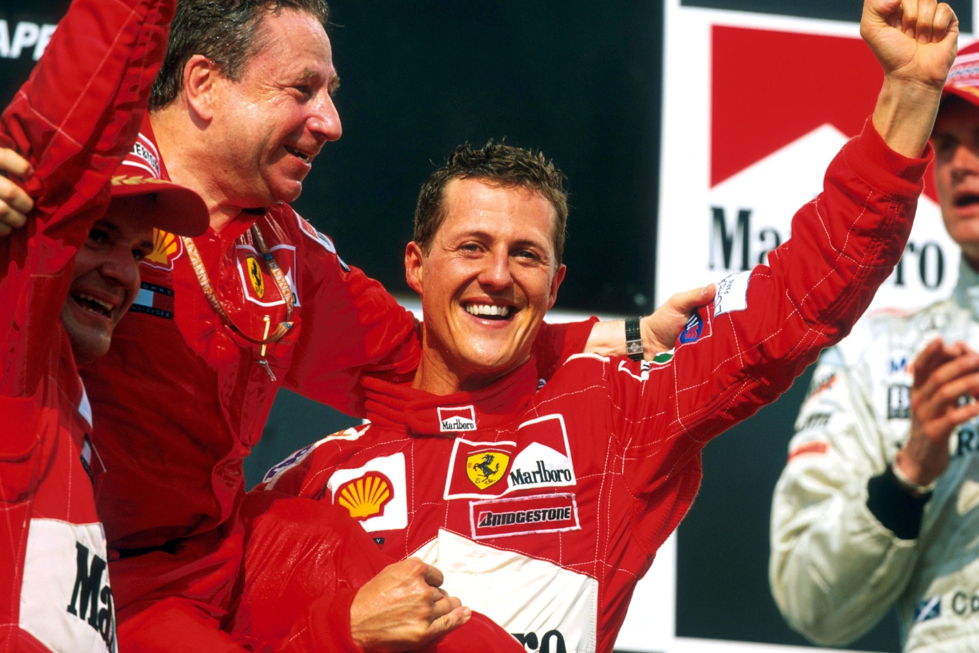 Allison relished working with Schumacher, pictured here celebrating title number four at the Hungaroring in 2001