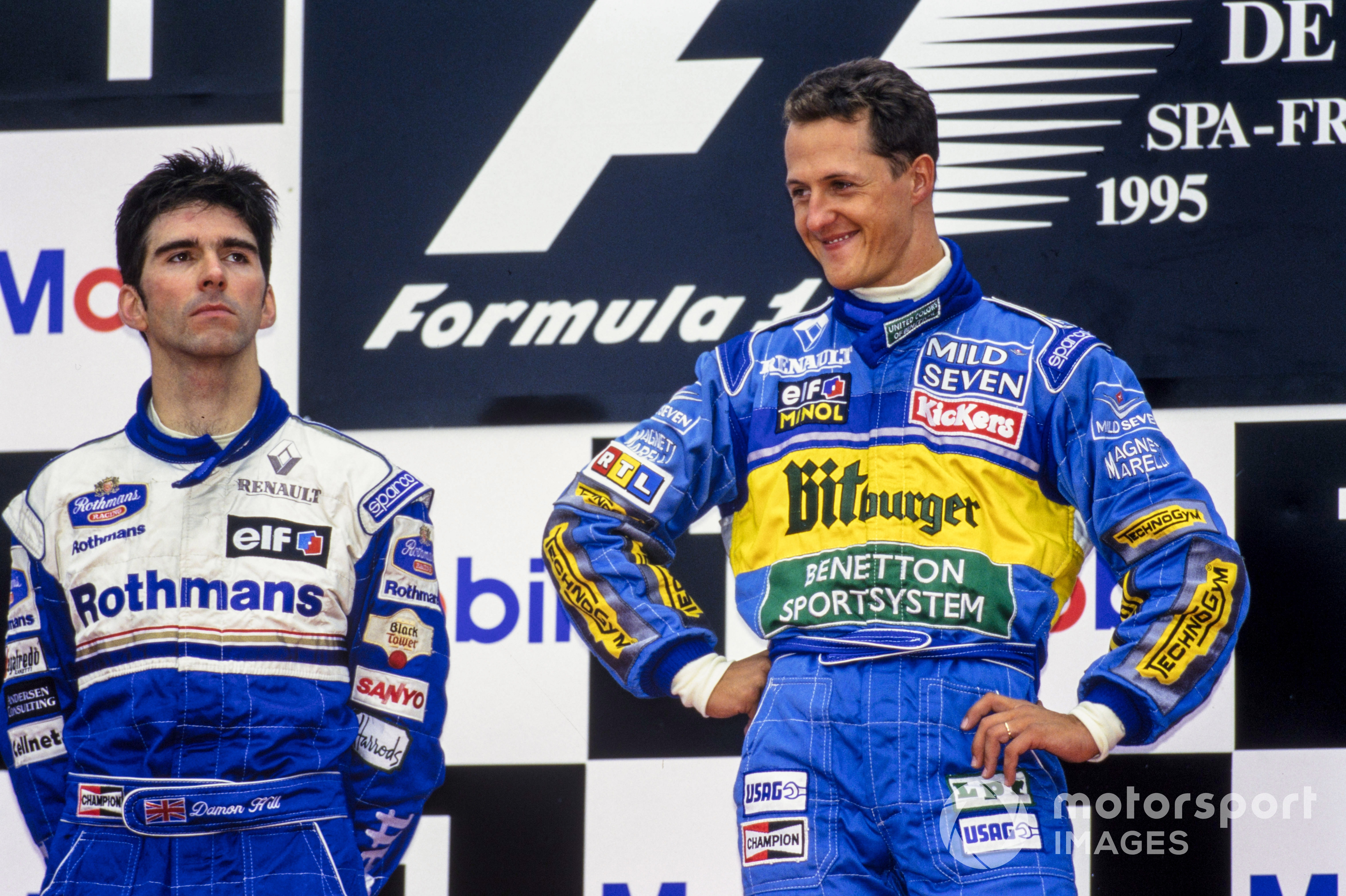 Michael Schumacher, Benetton, Damon Hill, Williams, 1995 Belgian GP
