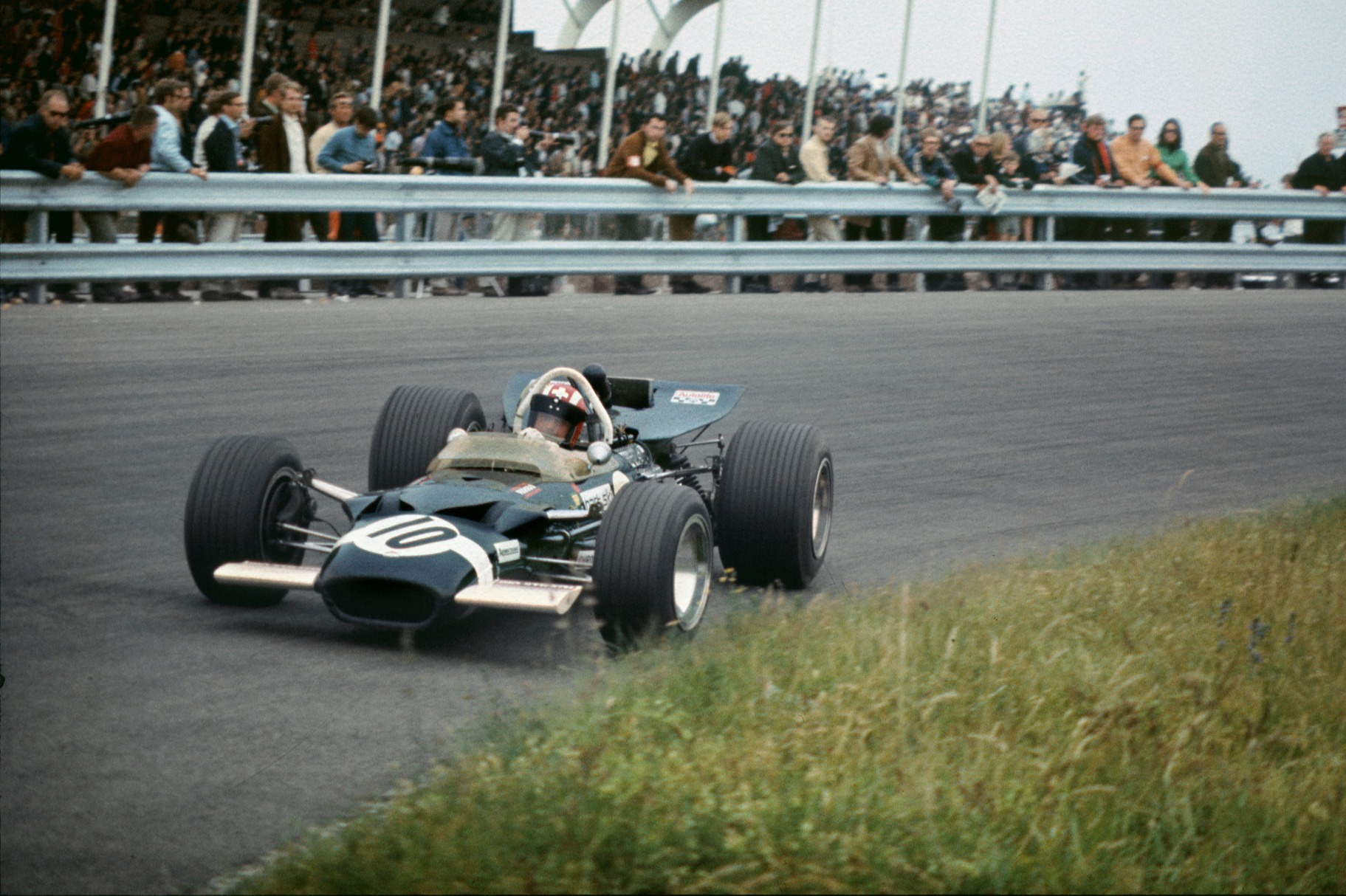 Siffert at his sideways best, was beaten only by Stewart after he had stormed past both McLarens, Amon's Ferrari and Hill's works Lotus