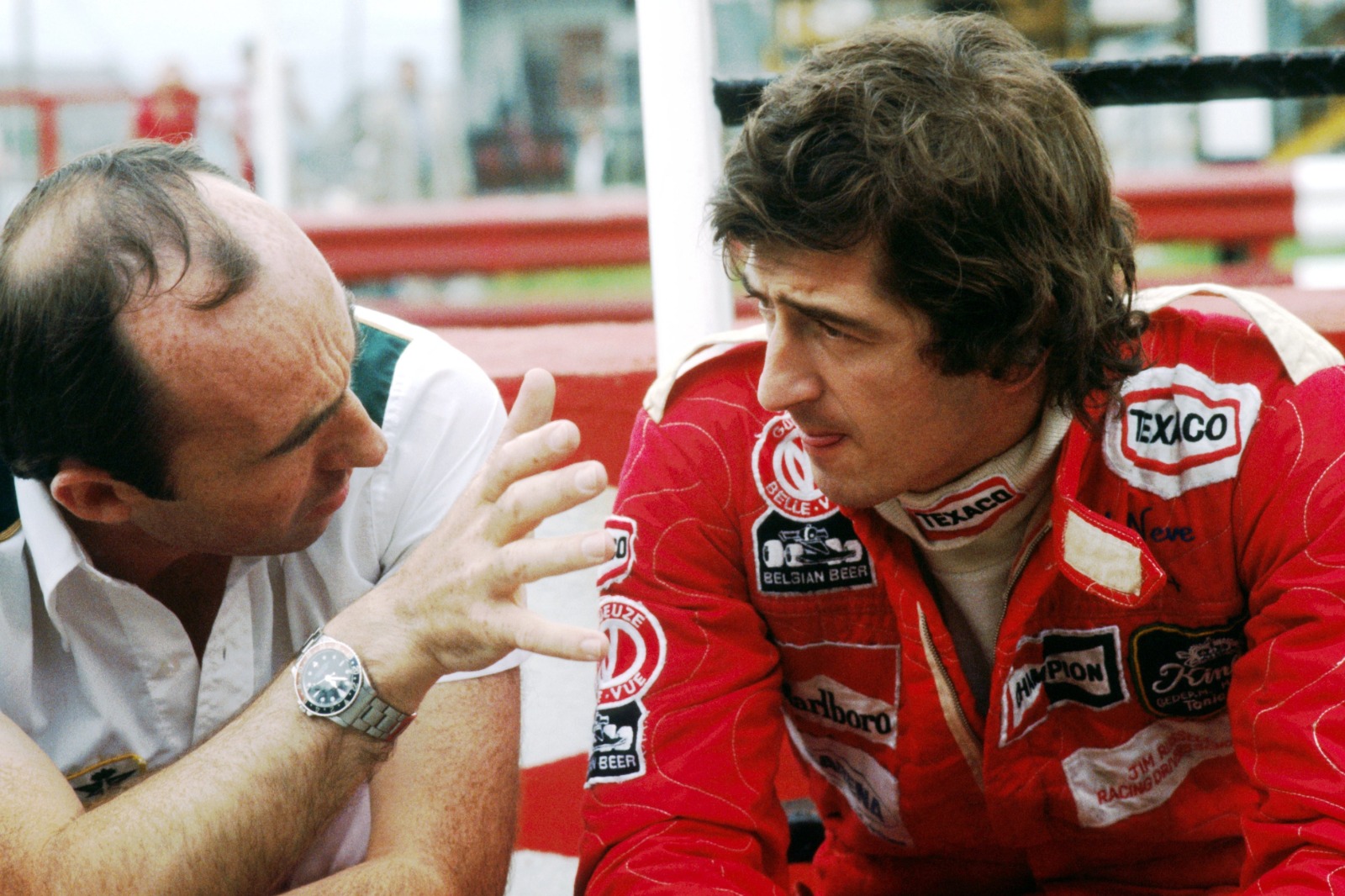 Williams talks with Patrick Neve, his first driver at Williams Grand Prix Engineering in 1977