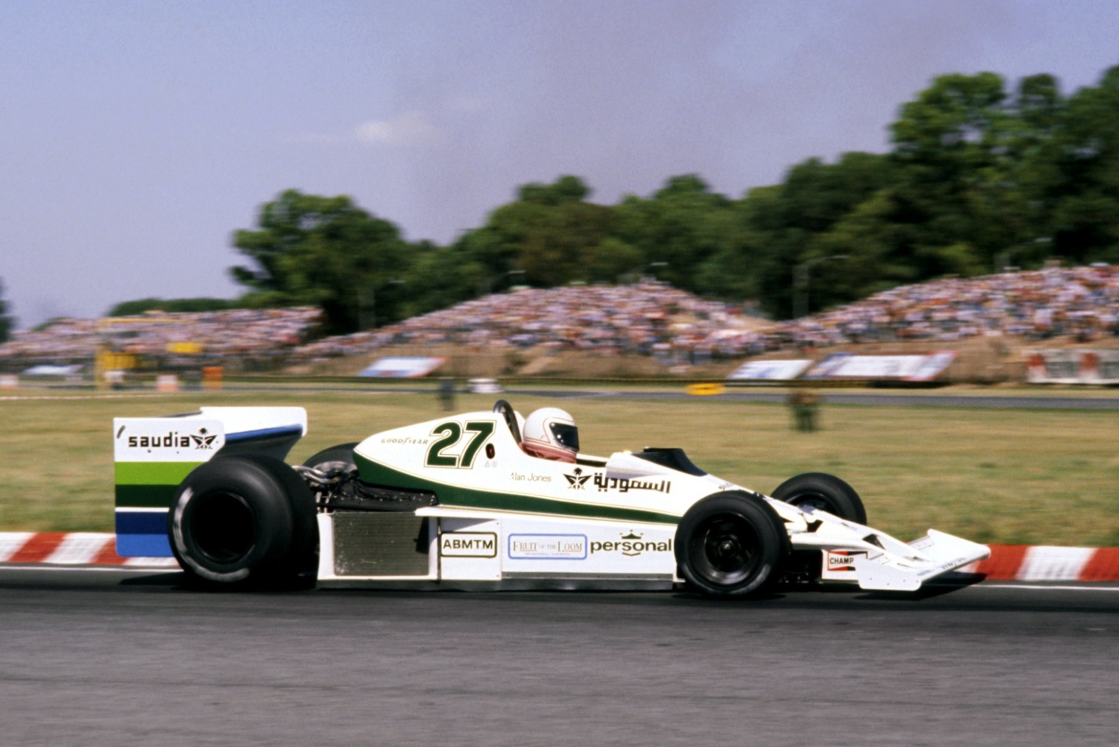 Jones was signed from Shadow to lead Williams' attack in 1978. Although he retired on the FW06's debut in Argentina, he was on the podium by Watkins Glen