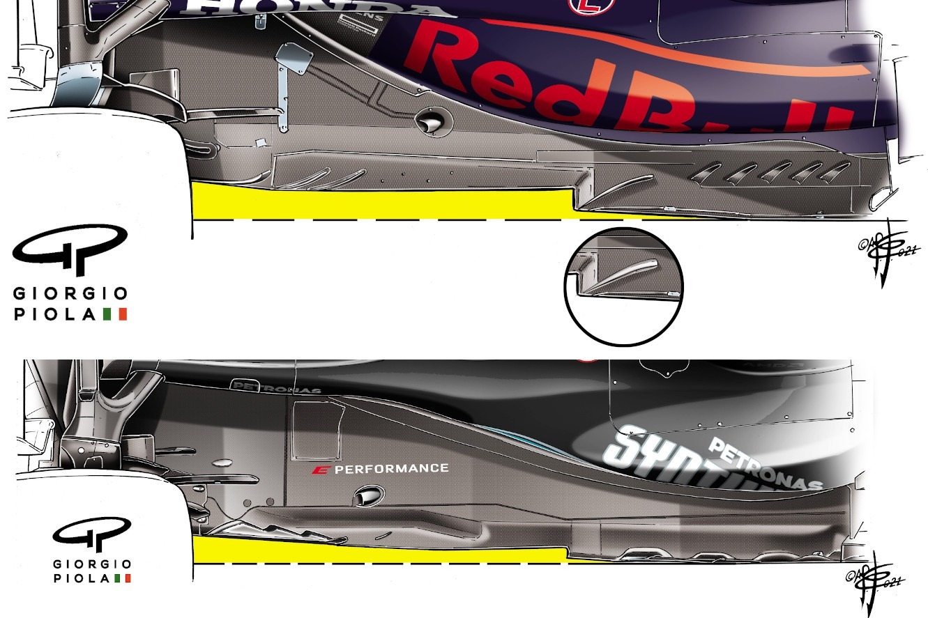 Both Red Bull and Mercedes had converged on a Z-shaped floor by the end of testing