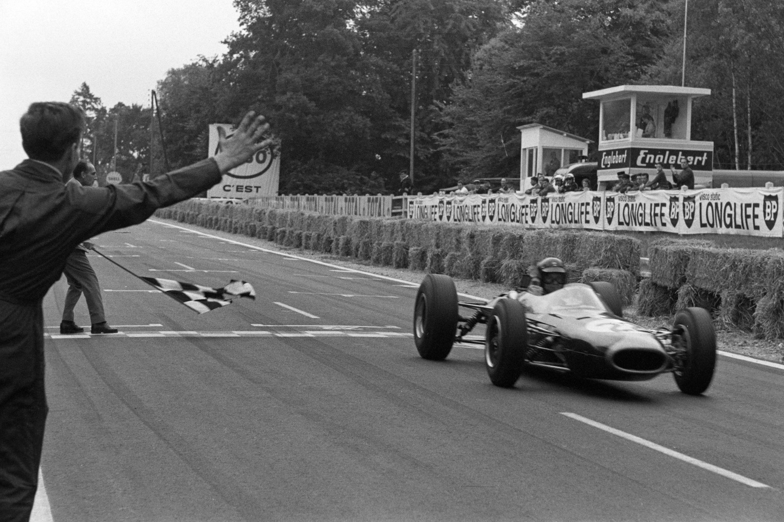 Gurney took victory in the BT7 at the 1964 French GP after Clark's engine failed