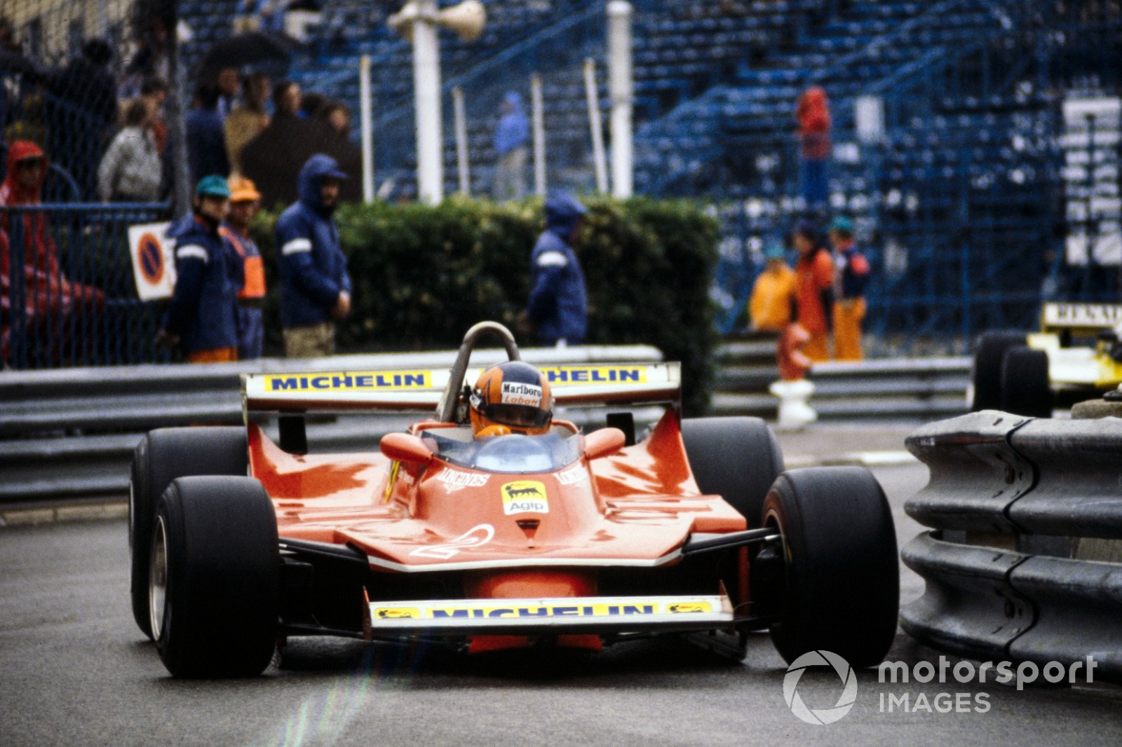 Gilles Villeneuve (Ferrari 312T5) battled to fifth at the 1980 Monaco GP