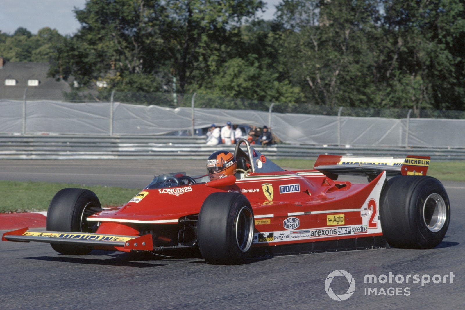 Sliding his Ferrari 312T5, Villeneuve took an unlikely fifth at home in 1980