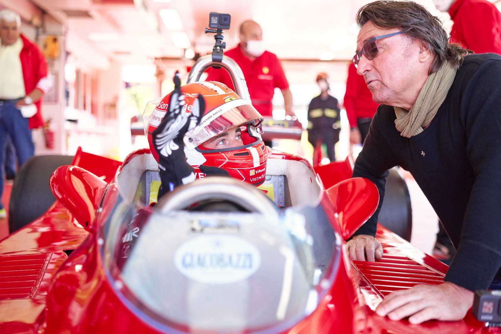 Ex-Ferrari driver Arnoux was on hand to offer advice to Leclerc