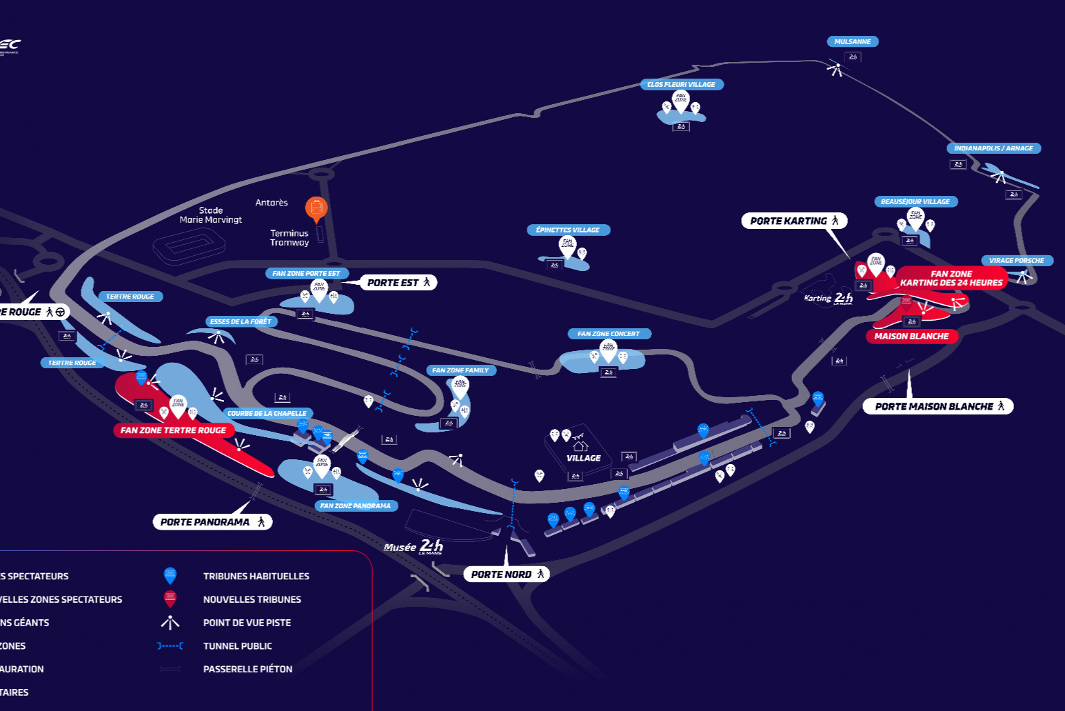 En rouge, les nouvelles zones spectateurs pour 2025.
