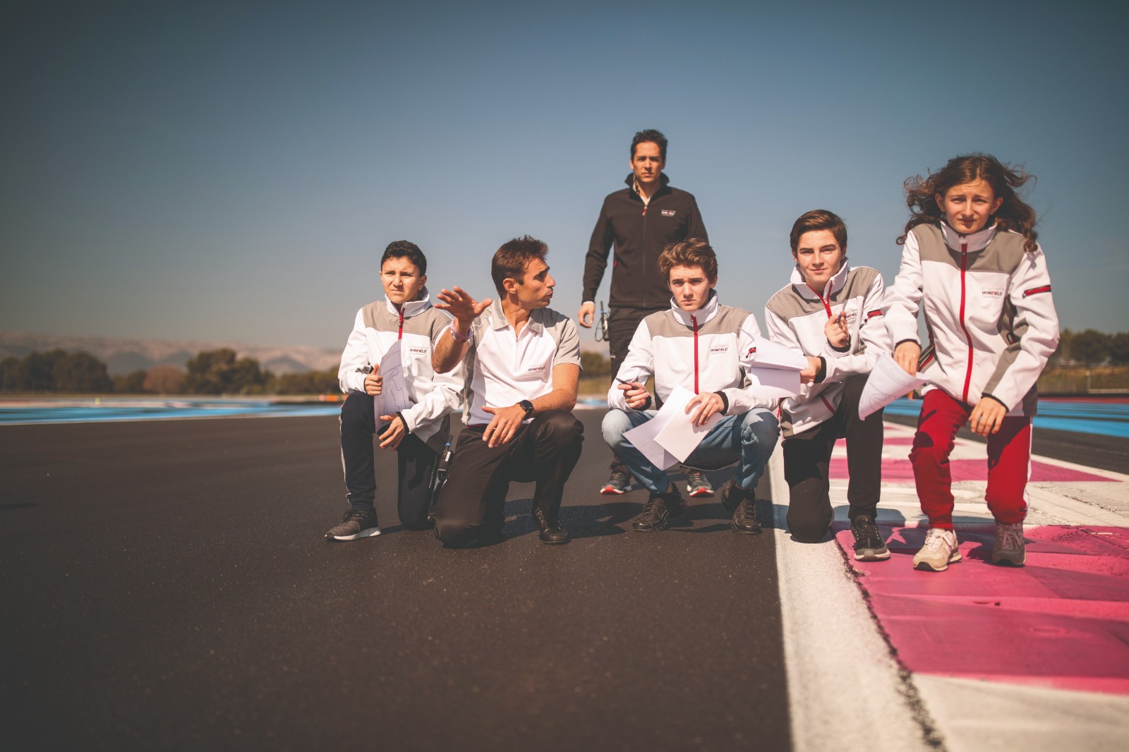 Pin (far right) took great experience from Winfield having featured alongside a 14-year-old Hadjar (far left)